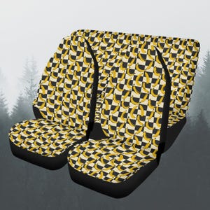 Vintage Banana Car Seat Covers Full Set, Retro Checkered Fruit Front And Back Seat Covers For Vehicle, Steering Wheel Cover, Car Gift