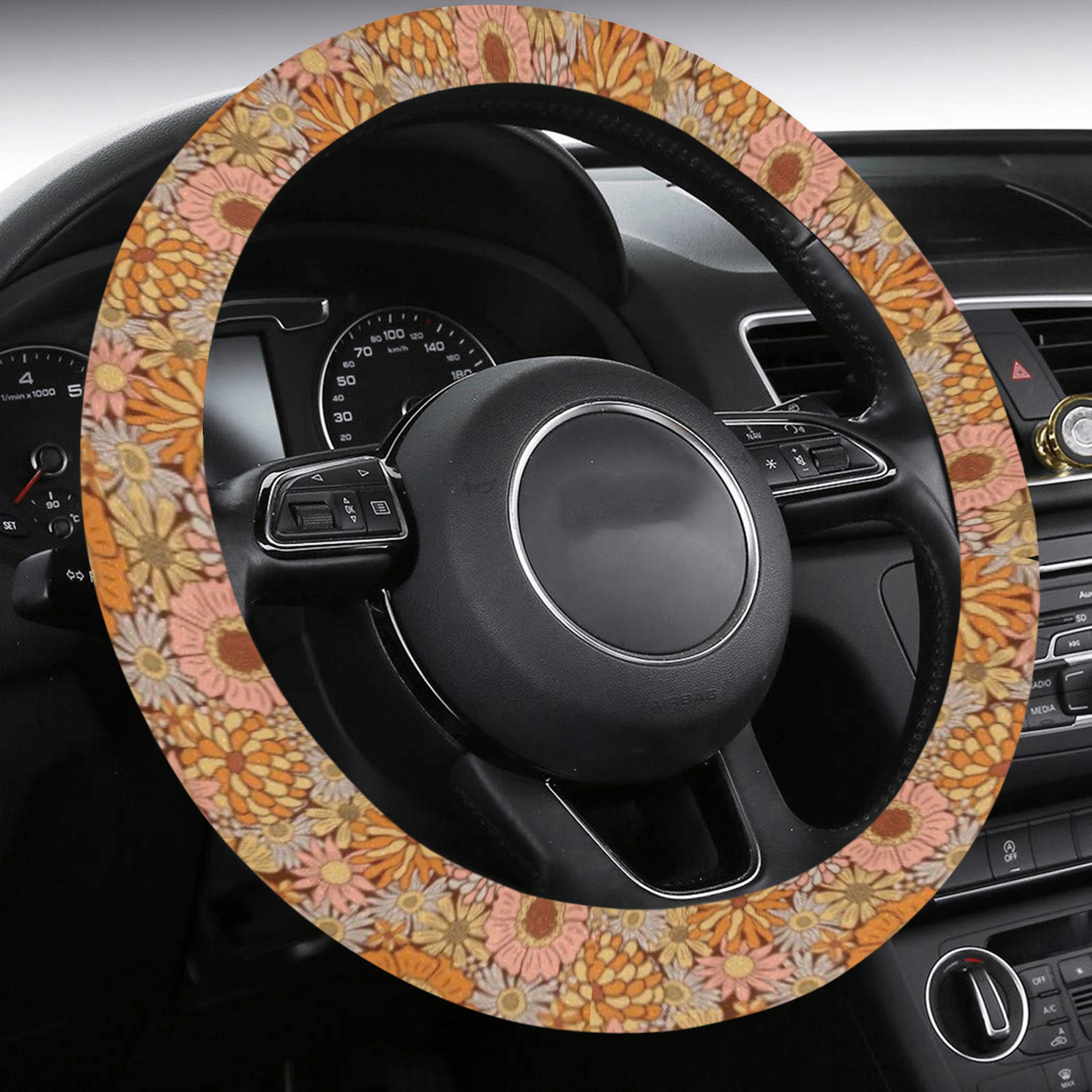 Boho Hippie Groovy Floral Steering Wheel Cover sold by Billy Williams