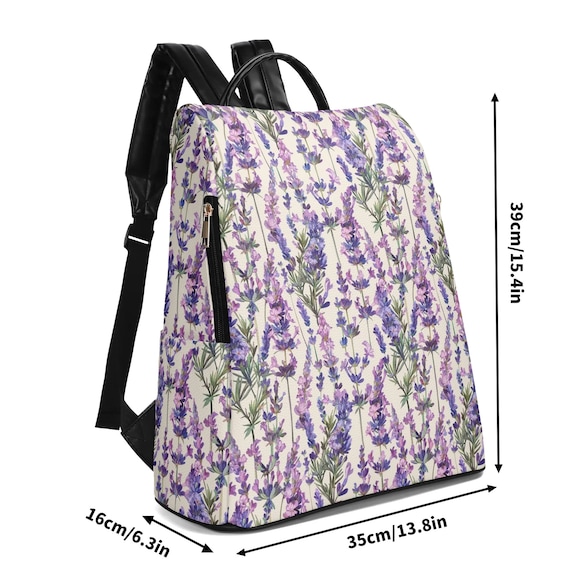 Cottagecore Lavender PU Vegan Leather Anti Theft Backpack  display picture 1