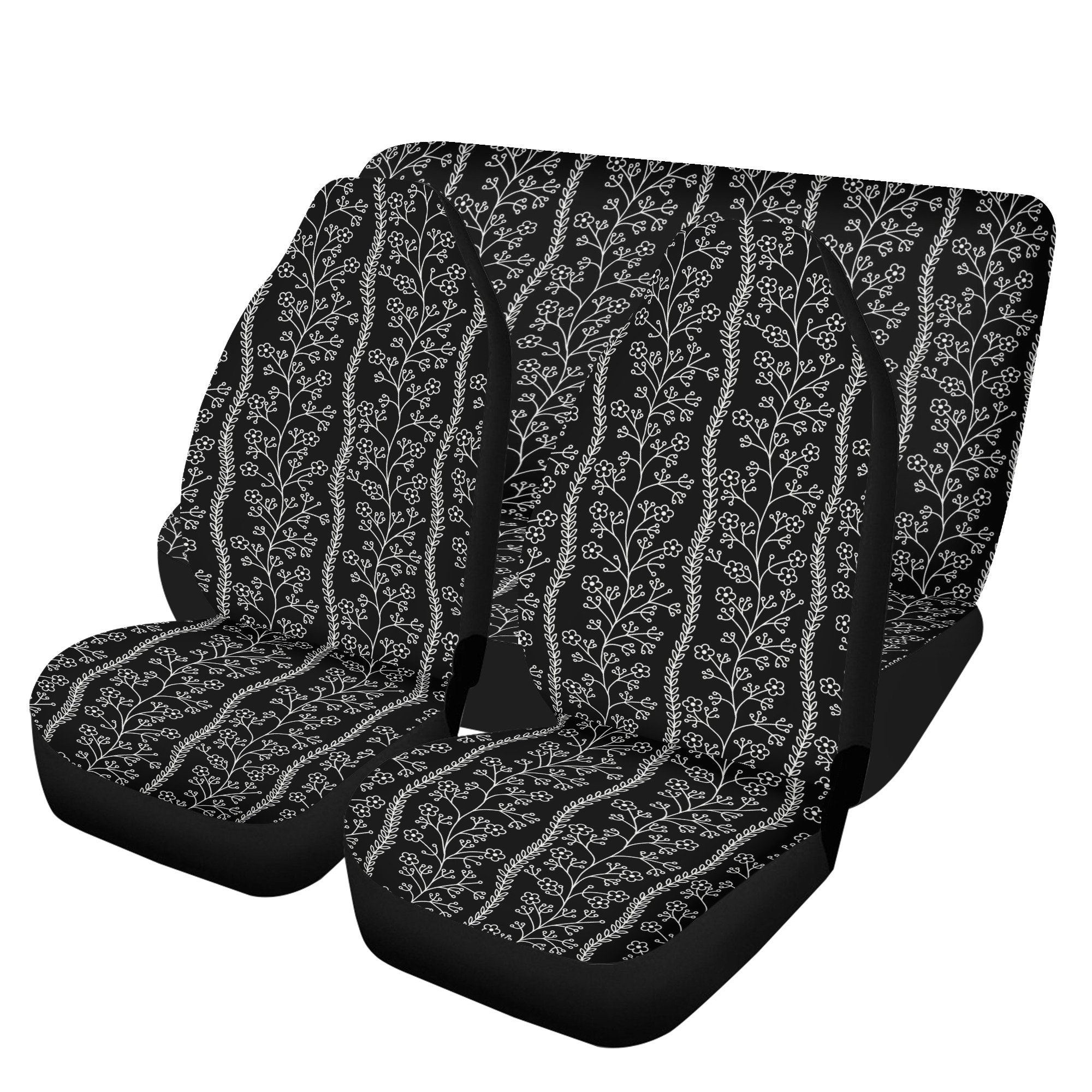 Black And White Wildflowers Car Seat Covers