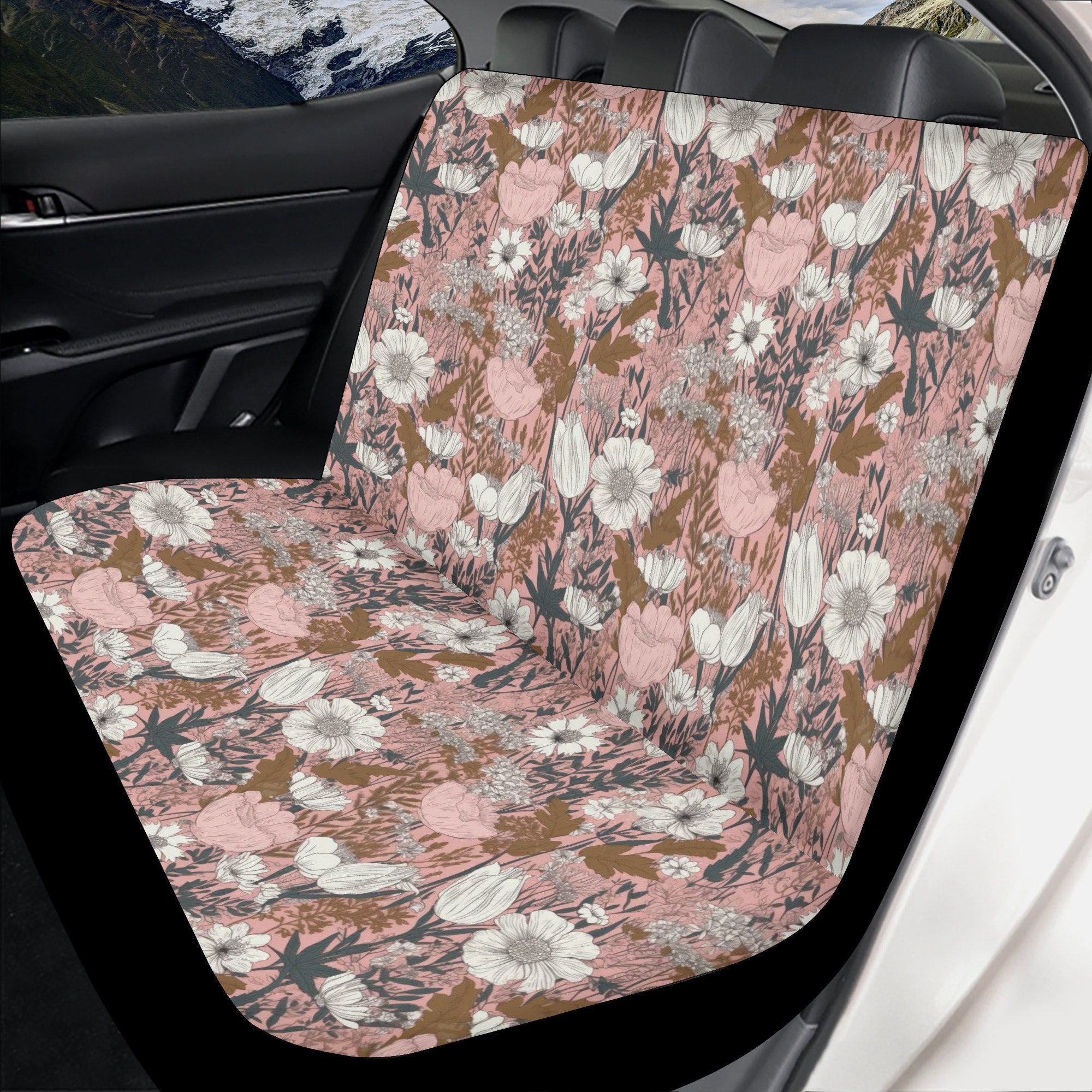 Cottagecore Wildflowers Car Seat Covers Full Set, Pink Seat Covers for