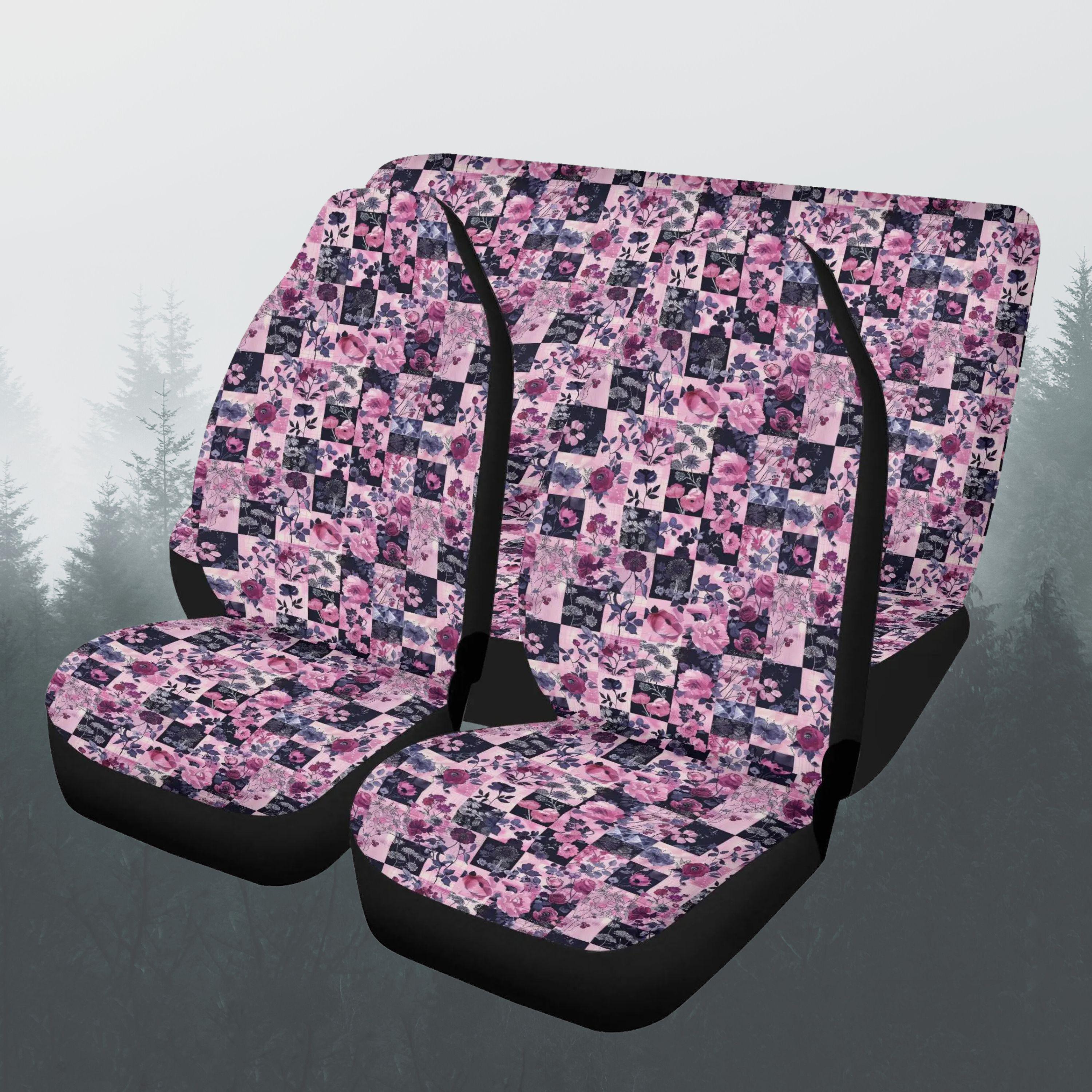 Pastel Goth Floral Car Seat Covers Full Set, Gothic Flower Front And Back Seat Covers For Vehicle, Steering Wheel Cover, Car Decor Gift