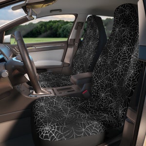 Dark Spider Webs Set Of Two Front Car Seat Covers, Spooky Halloween Car Seat Protector, Funny Halloween Gift