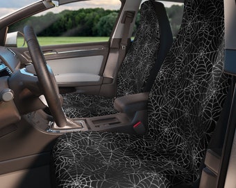 Dark Spider Webs Set mit zwei vorderen Autositzbezügen, gruseliger Halloween-Autositzschutz, lustiges Halloween-Geschenk