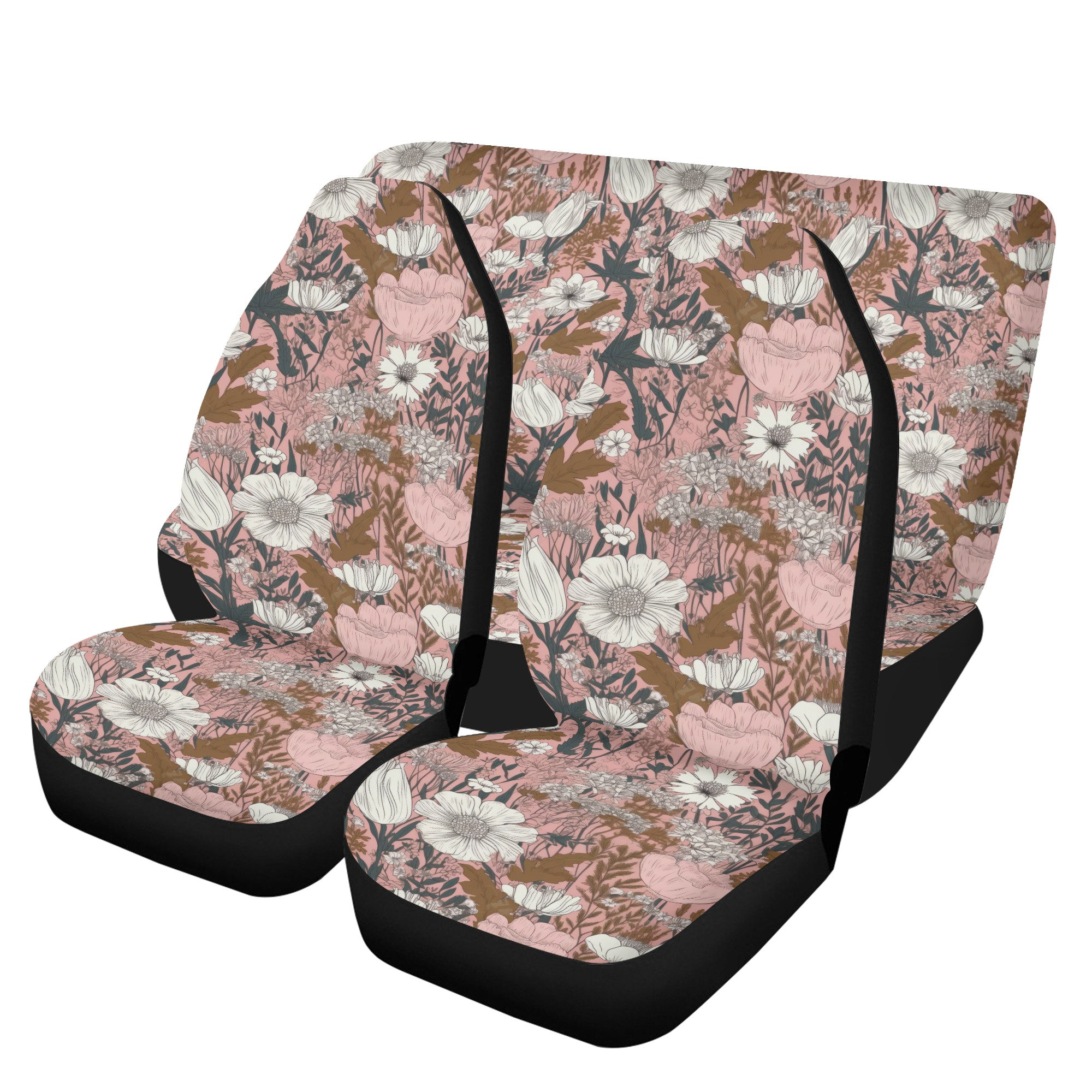 Cottagecore Wildflowers Car Seat Covers Full Set, Pink Seat Covers for