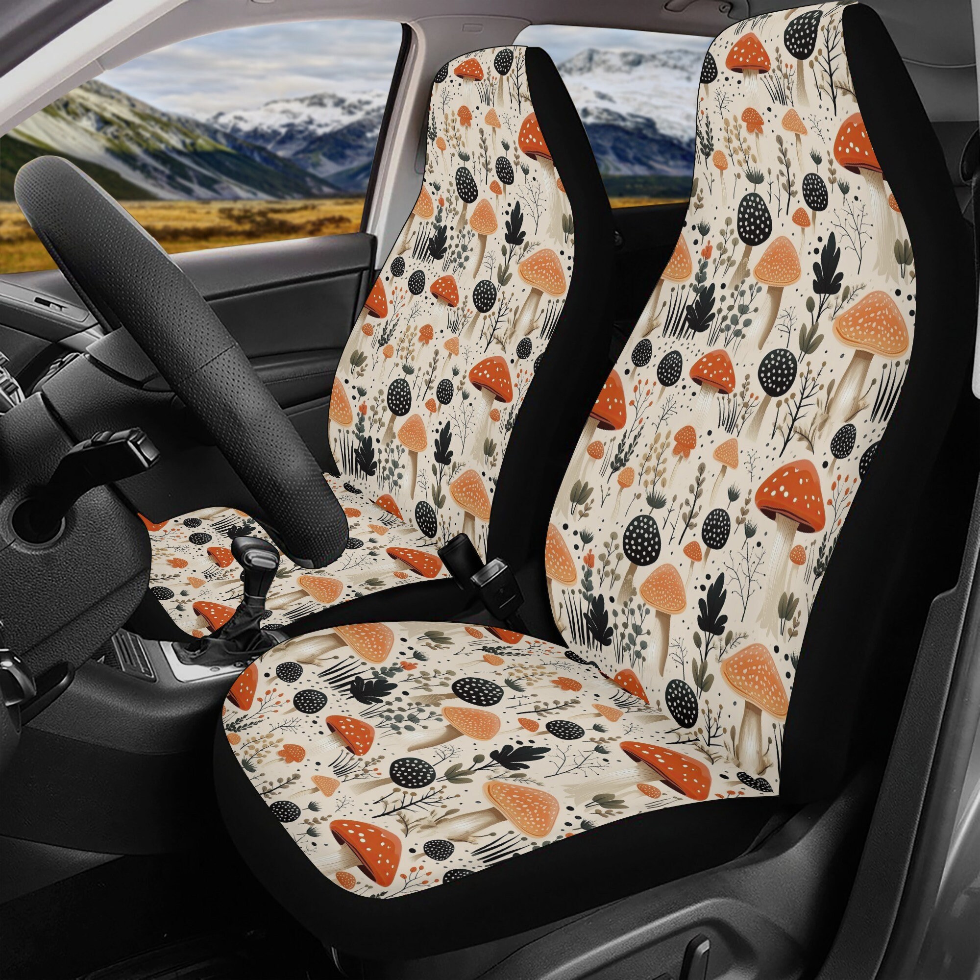 Cottagecore Mushroom Car Seat Covers Full Set Cute Nature Etsy