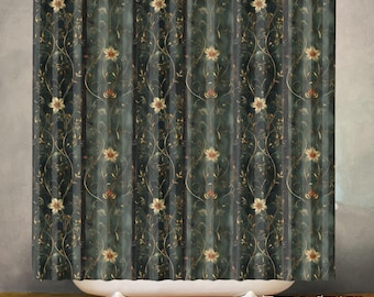 Art Nouveau Retro Floral Waterproof Shower Curtain, Bathroom Decor, Polyester Fabric, Machine Washable Bath Curtain, Includes 12 Hooks