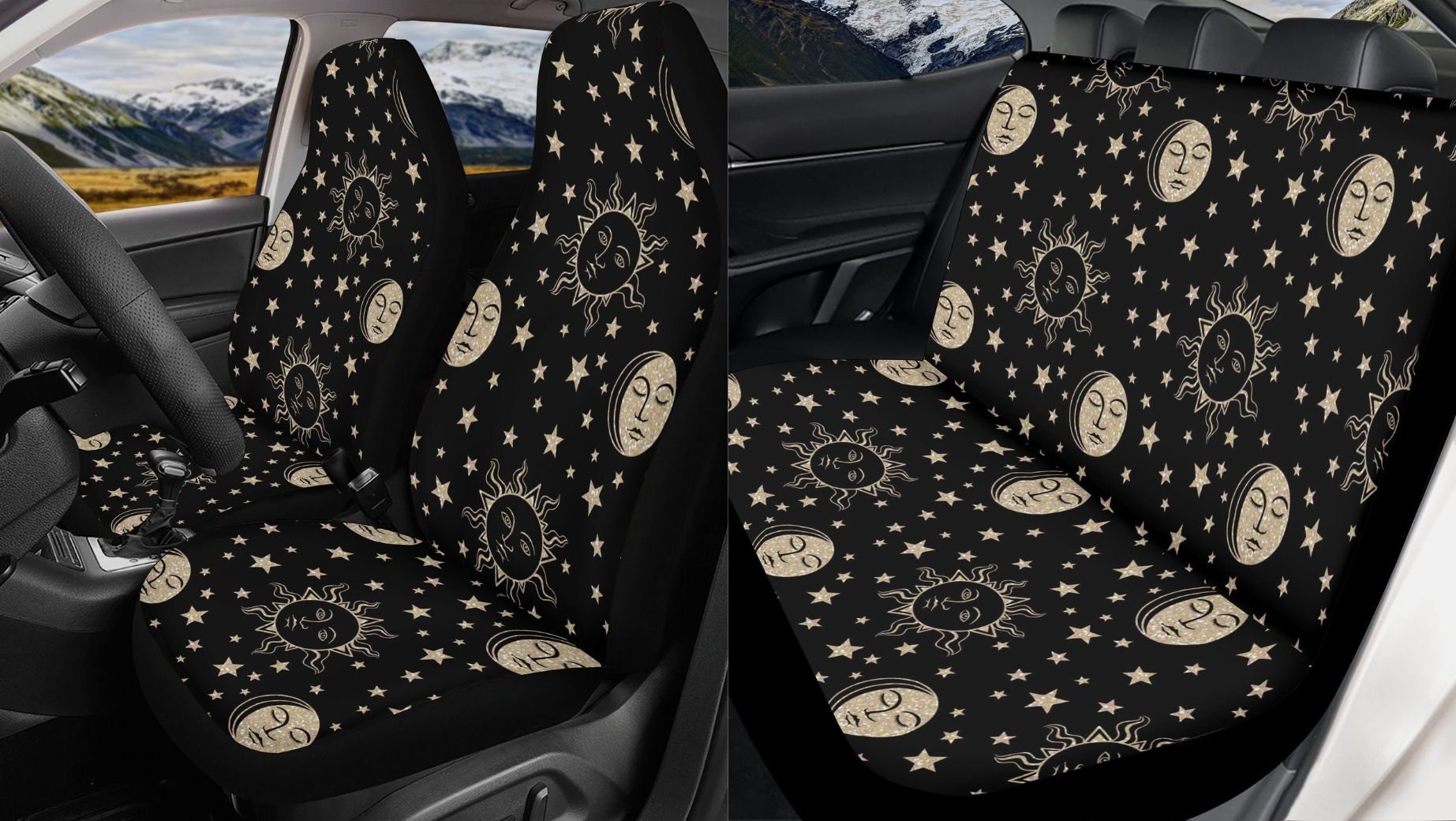 Celestial Sun Moon and Stars Car Seat Cover Full Set Witchy Front and Back Seat Covers for Vehicle Steering Wheel Cover Car Decor Gift Etsy