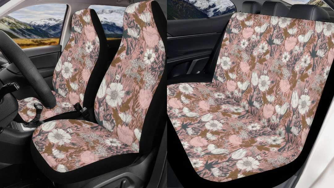 Cottagecore Wildflowers Car Seat Covers Full Set, Pink Seat Covers for