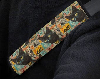 Cat Vintage Collage Car Seat Belt Covers, Retro Cat Lover Seat Belt Strap Cover, Car Seat Belt Pad, Car Accessories Car Decor Gift