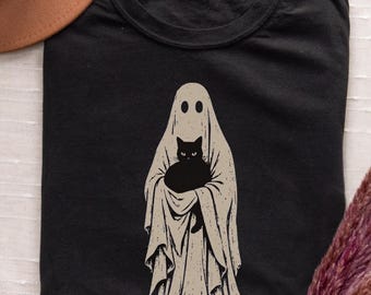 Ghost Black Cat Shirt, Funny Halloween Black Tee, Spooky Season, Comfort Colors T-Shirt, Sweatshirt, Gift For Cat Mom