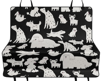 Cute Cartoon Doodle Dog Car Pet Seat Cover, Animal Dog Hammock For Back Seat, Car Seat Protector, Funny Gift For Dog Owner