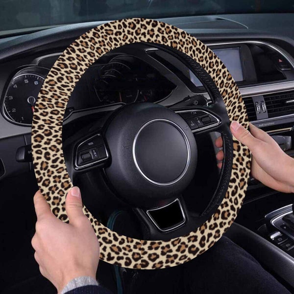 Fun Leopard Print Steering Wheel Cover, Cute Hippie Car Interior Accessories, Anti-Slip Steer Wheel Cover, Car Decoration Gift For Her