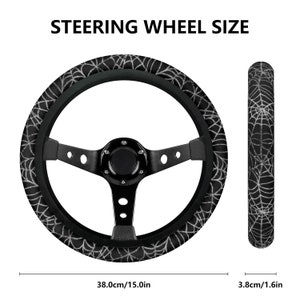 Juego completo de fundas para asientos de coche con diseño de telarañas oscuras, fundas para asientos delanteros y traseros espeluznantes de Halloween para vehículos, funda para volante, regalo de decoración para coches Steering Wheel Cover