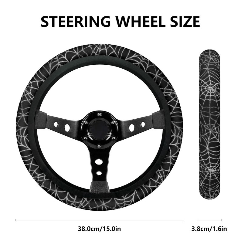 Juego completo de fundas para asientos de coche con diseño de telarañas oscuras, fundas para asientos delanteros y traseros espeluznantes de Halloween para vehículos, funda para volante, regalo de decoración para coches Steering Wheel Cover