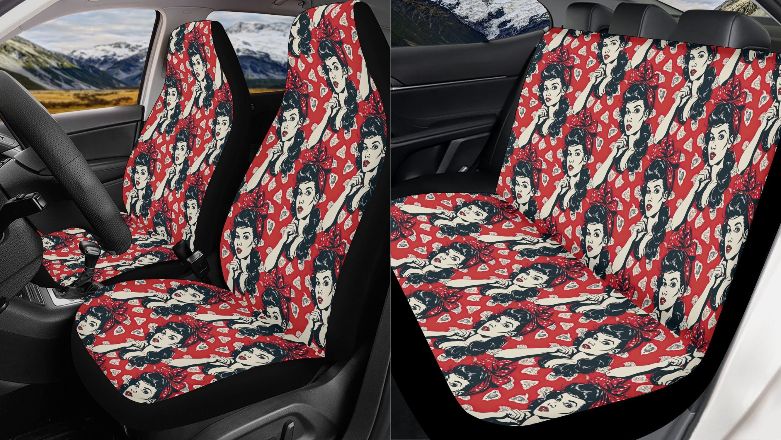 Kxmdxa Set of 2 Car Seat Covers 1950s Geometric Vintage 1960s 1970s 50s 60s 70s Abstract Universal Auto Front SEATS Protector Fits for Car,SUV Sedan