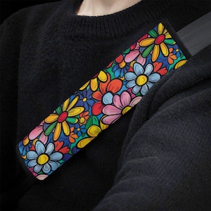 Doodle Wildflowers Car Seat Belt Covers, Cute Colorful Floral Seat Belt Strap Cover, Car Seat Belt Pad, Car Accessories Car Decor Gift