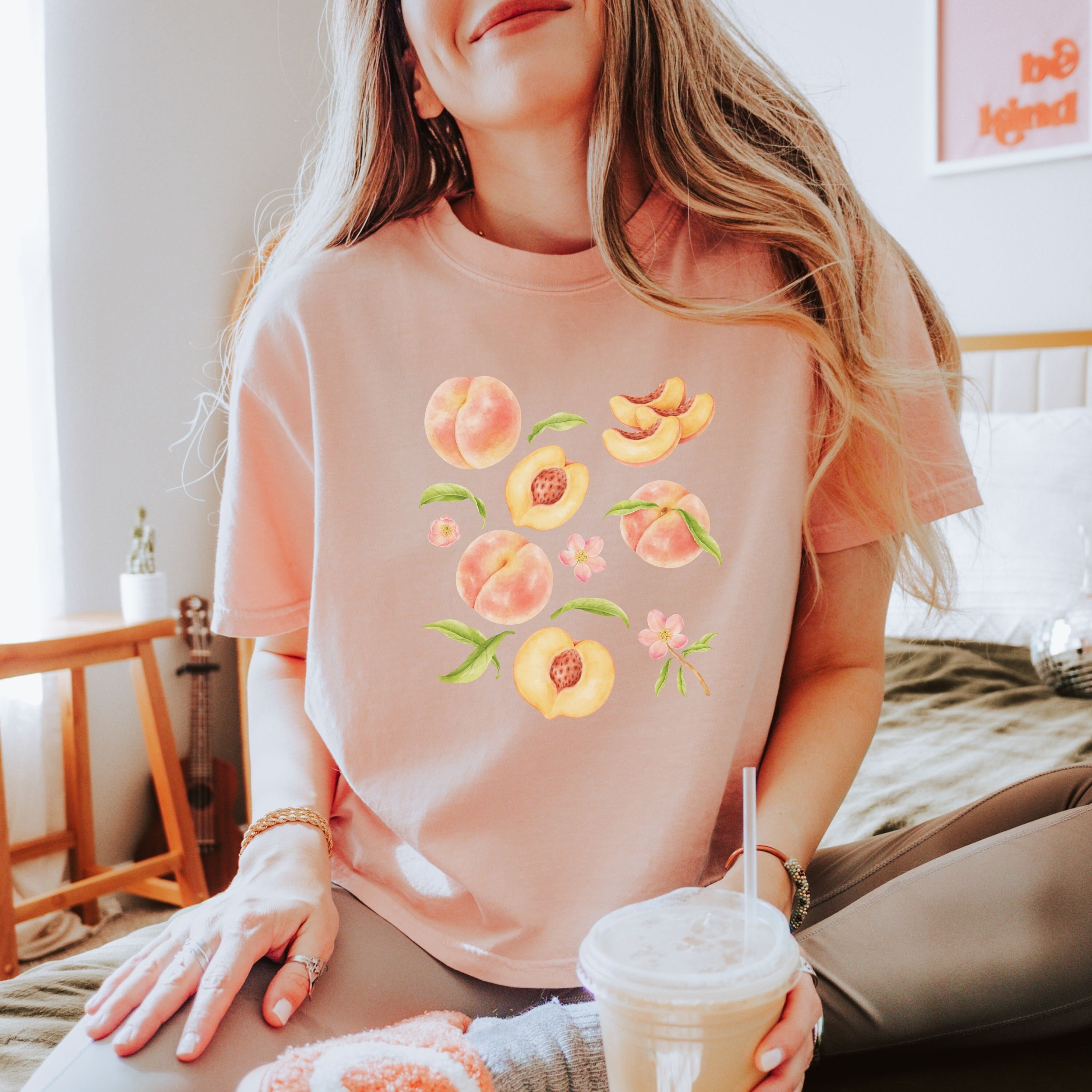 Peach Retro Comfort Colors Boxy Crop Tee, Peaches Watercolor