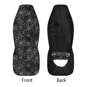 Juego completo de fundas para asientos de coche con diseño de telarañas oscuras, fundas para asientos delanteros y traseros espeluznantes de Halloween para vehículos, funda para volante, regalo de decoración para coches imagen 6