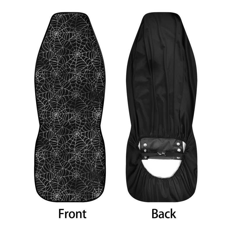 Juego completo de fundas para asientos de coche con diseño de telarañas oscuras, fundas para asientos delanteros y traseros espeluznantes de Halloween para vehículos, funda para volante, regalo de decoración para coches imagen 6