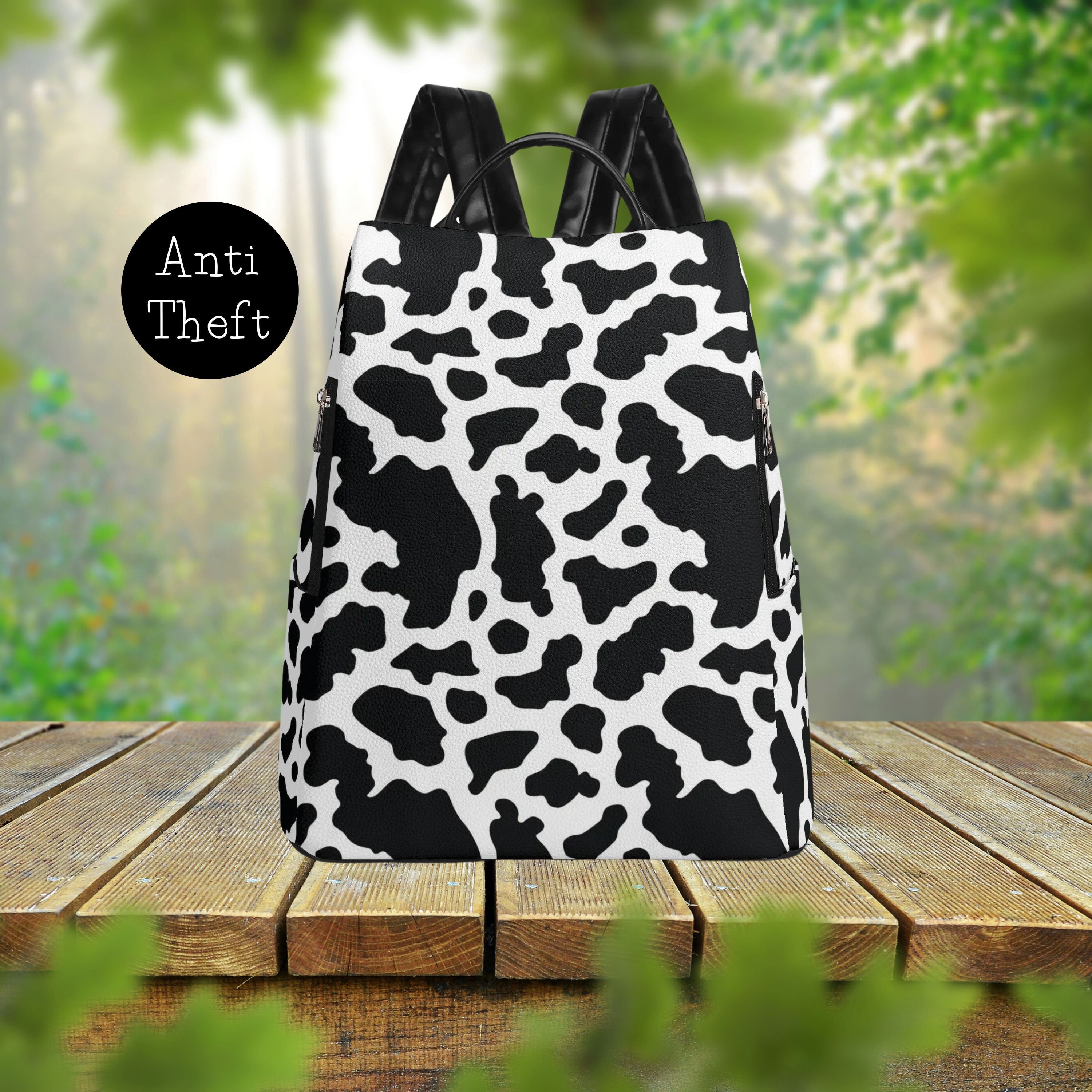 Spotted Cowprint Faux Leather Backpack - White & Black Women main image 4