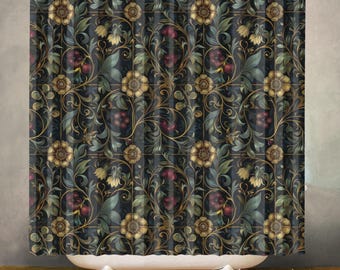 Art Nouveau Retro Floral Waterproof Shower Curtain, Bathroom Decor, Polyester Fabric, Machine Washable Bath Curtain, Includes 12 Hooks