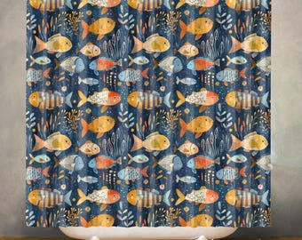 Fish Whimsical Waterproof Shower Curtain, Bathroom Decor, Polyester Fabric, Machine Washable Bath Curtain, Includes 12 Hooks