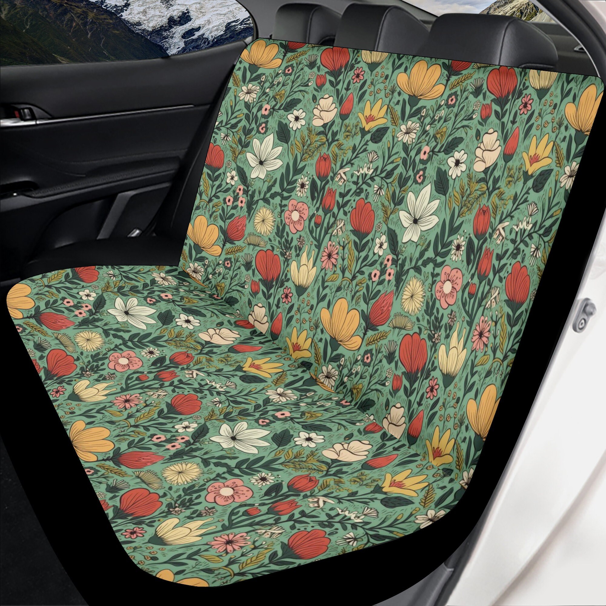 Cottagecore Green Floral Car Seat Covers
