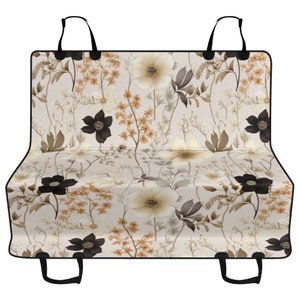 Rustic White Botanical Floral Car Pet Seat Cover, Boho Flower Lover Dog Hammock For Back Seat Car Seat Protector Funny Gift For Dog Owner