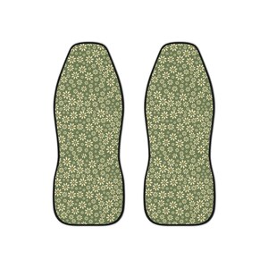 Boho Green Daisy Set Of Two Front Car Seat Covers, 70s Retro Hippie Floral, Seat Covers For Women, Car Seat Protector, Car Decor Gift image 2