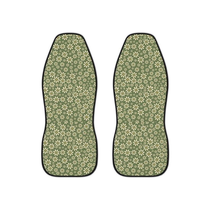 Boho Green Daisy Set Of Two Front Car Seat Covers, 70s Retro Hippie Floral, Seat Covers For Women, Car Seat Protector, Car Decor Gift image 2