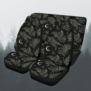 Witchy Mystic Forest Car Seat Cover Full Set,  Cottagecore Fern Front And Back Seat Covers For Women, Steering Wheel Cover, Car Decor Gift