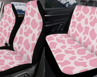 Pink Strawberry Cow Car Seat Covers Full Set, Cute Seat Covers For Cow Lovers, Seat Covers For Vehicle, Front And Rear Seat Covers, Car Gift