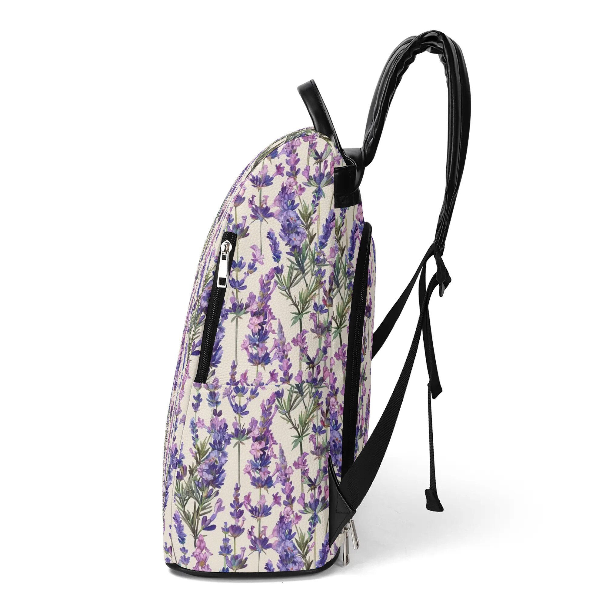 Cottagecore Lavender PU Vegan Leather Anti Theft Backpack 