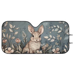 Cottagecore Bunny Car Sunshade, Aesthetic Car Decor, Windshield Cover, Floral Nature Lover, Front Window Cover, Car Gift zdjęcie 2