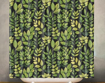 Green Forest Waterproof Shower Curtain, Leaf Botanical Bathroom Decor, Polyester Fabric, Machine Washable Bath Curtain, Includes 12 Hooks