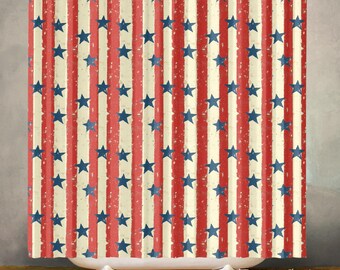 Vintage Patriotic Waterproof Shower Curtain, Bathroom Decor, Polyester Fabric, Machine Washable Bath Curtain, Includes 12 Hooks