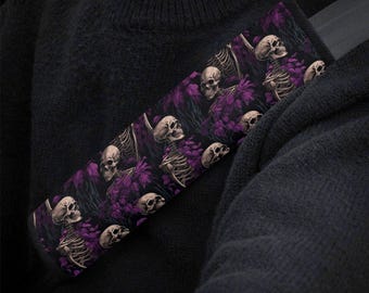 Skeleton Purple Floral Car Seat Belt Covers, Gothic Skull Seat Belt Strap Cover, Car Seat Belt Pad, Car Accessories Car Decor Gift