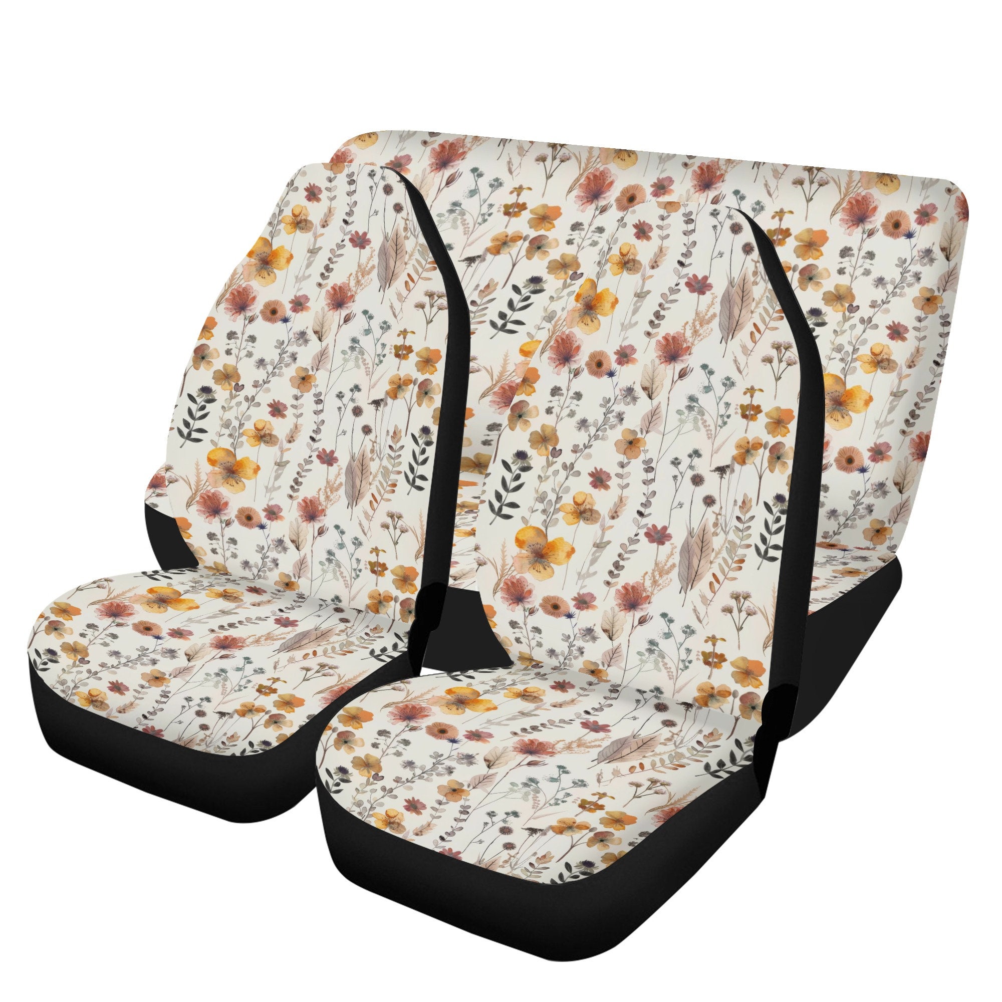 Pressed Flower Watercolor Car Seat Covers Full Set, Cottagecore Floral ...