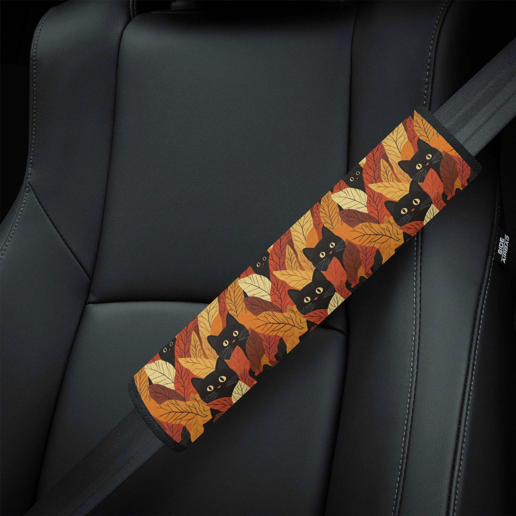 Black Cat Fall Forest Car Seat Belt Covers, Funny Cat Seat Belt 