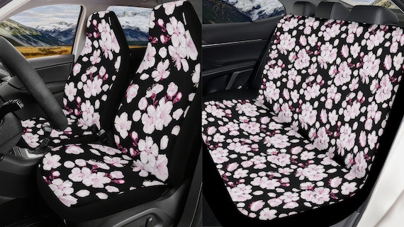 Black and Pink Cherry Blossom Flowers Car Seat Covers Full Set Japanese Sakura Floral Trendy Car Accessories Car Seat Protector Car Gift Etsy
