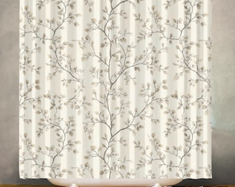 Vintage Leaf Waterproof Shower Curtain, Neutral Boho Forest Bathroom Decor, Polyester Fabric, Machine Washable Bath Curtain, 12 Hooks