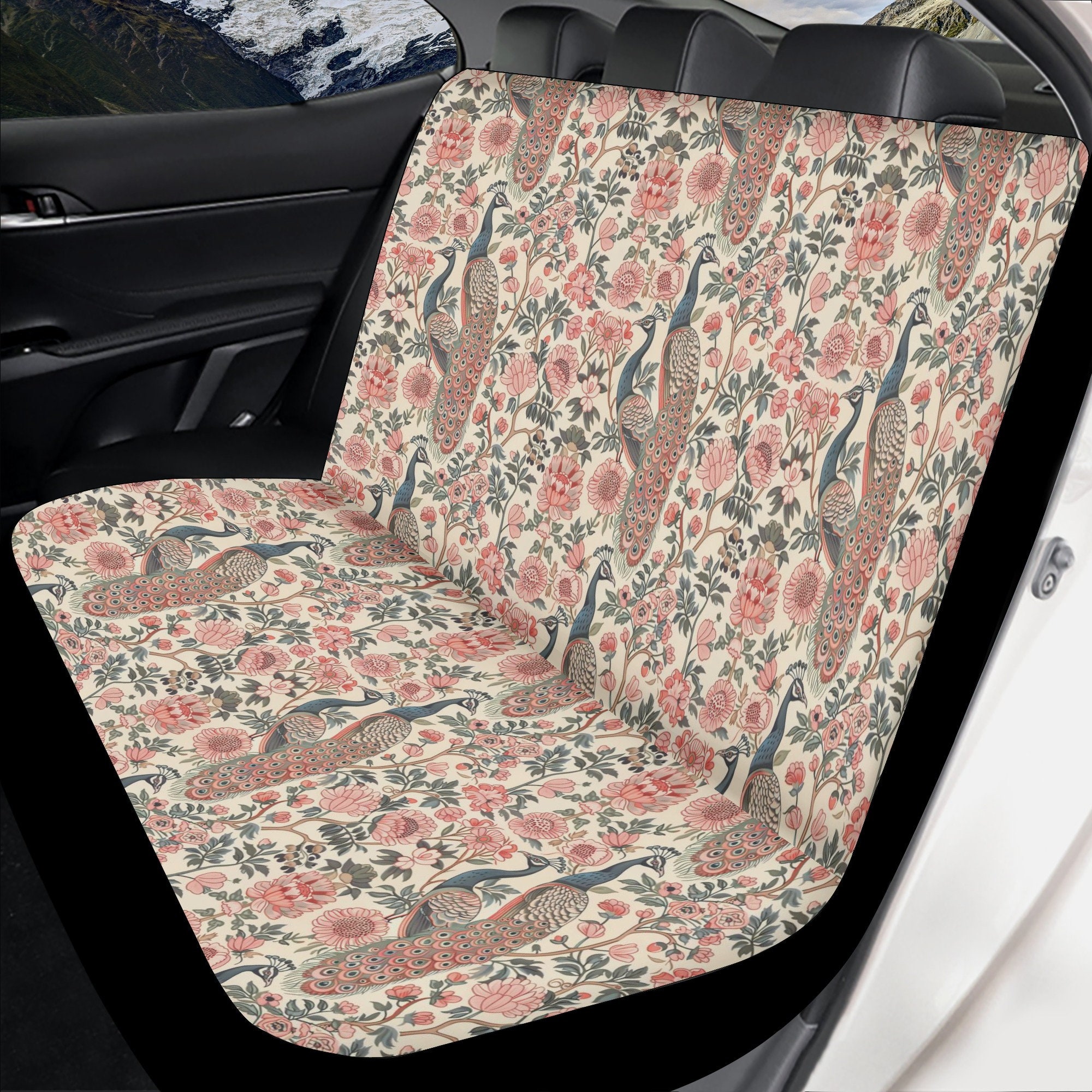 Pink Peacock Floral Car Seat Cover, Car Decor Gift