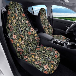 Retro Cottagecore Floral Set Of Two Front Car Seat Covers, Nature Floral Seat Cover For Vehicle, Cute Car Accessories, Car Seat Protector