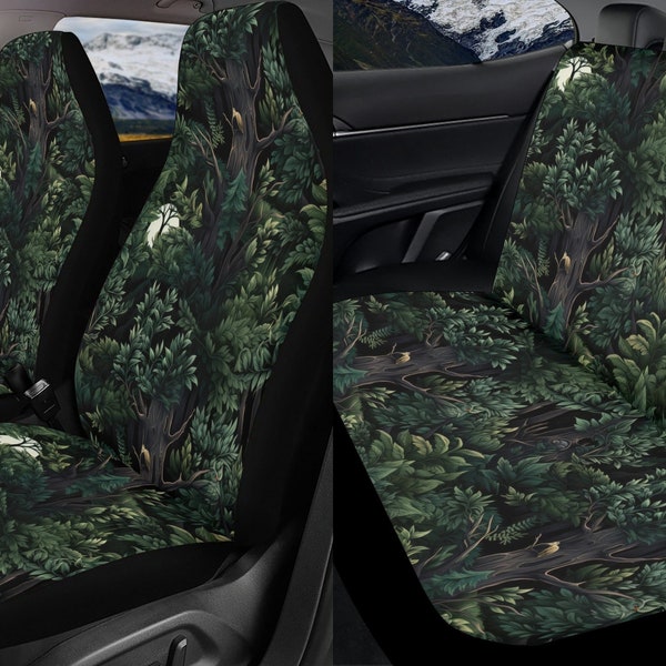 Dark Witchy Forest Car Seat Covers Full Set, Cottagecore Gothic Front And Back Seat Covers For Vehicle, Steering Wheel Cover, Car Gift