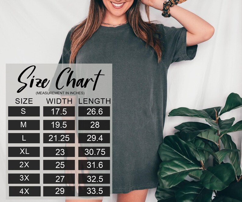 May include: Size chart for a t-shirt with measurements in inches. The chart shows the width and length of the shirt in sizes S, M, L, XL, 2X, 3X, and 4X.