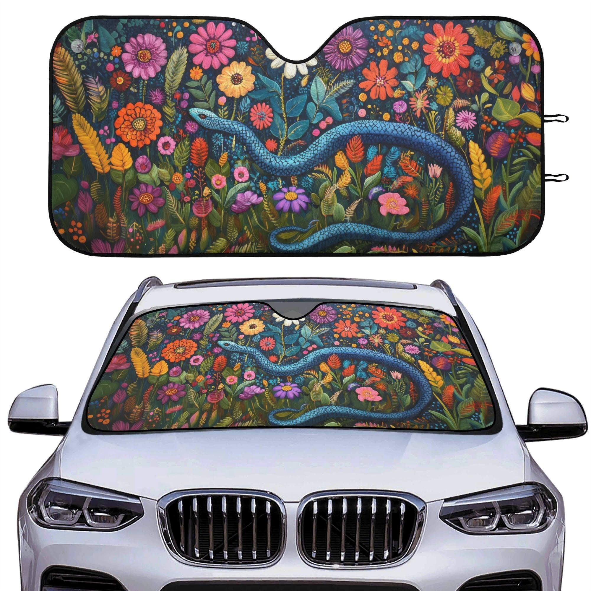 Boho Snake Floral Car Sunshade, Dark Witchy Botanical Sun Car Decor, Windshield Cover, Year of The Snake, Front Window Cover, Accessory Gift