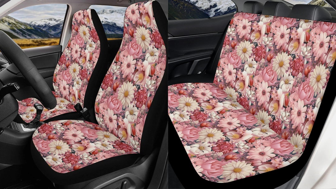 Pink Rose Floral Car Seat Covers