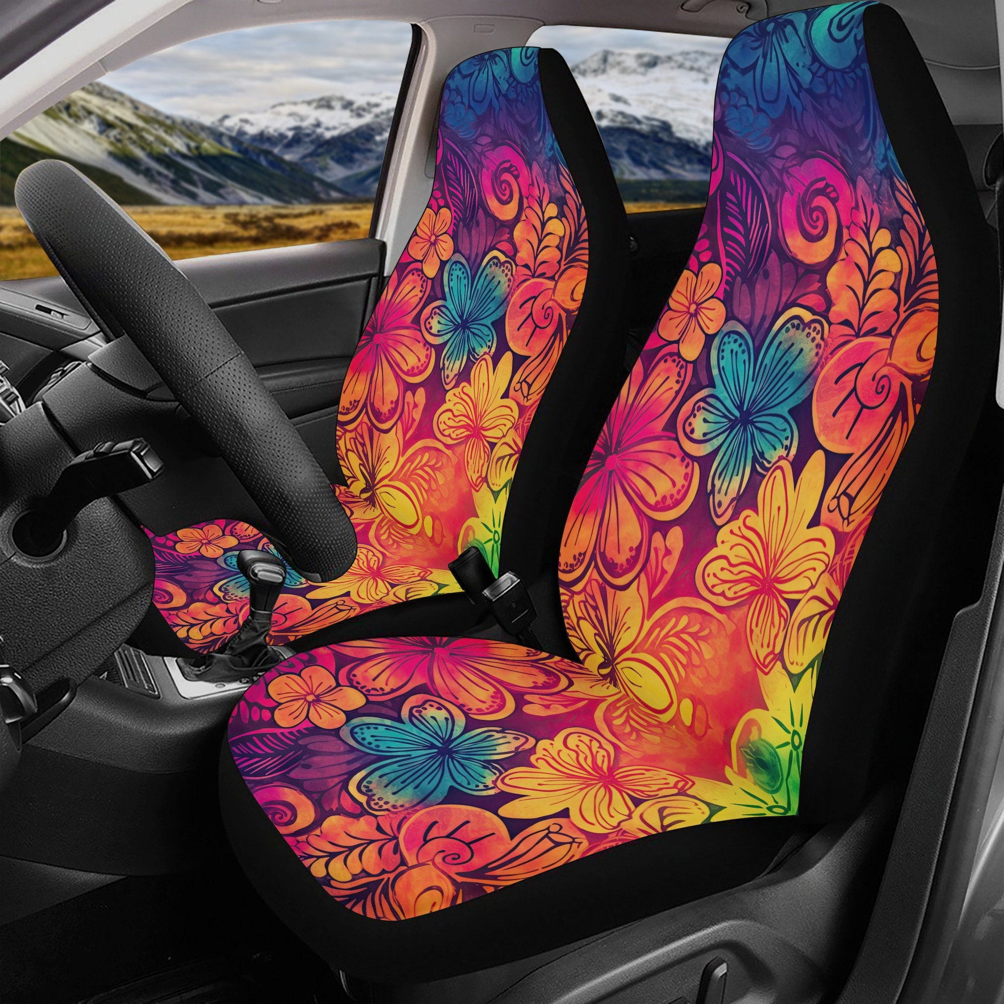 Rainbow Tie Dye Car Seat Covers