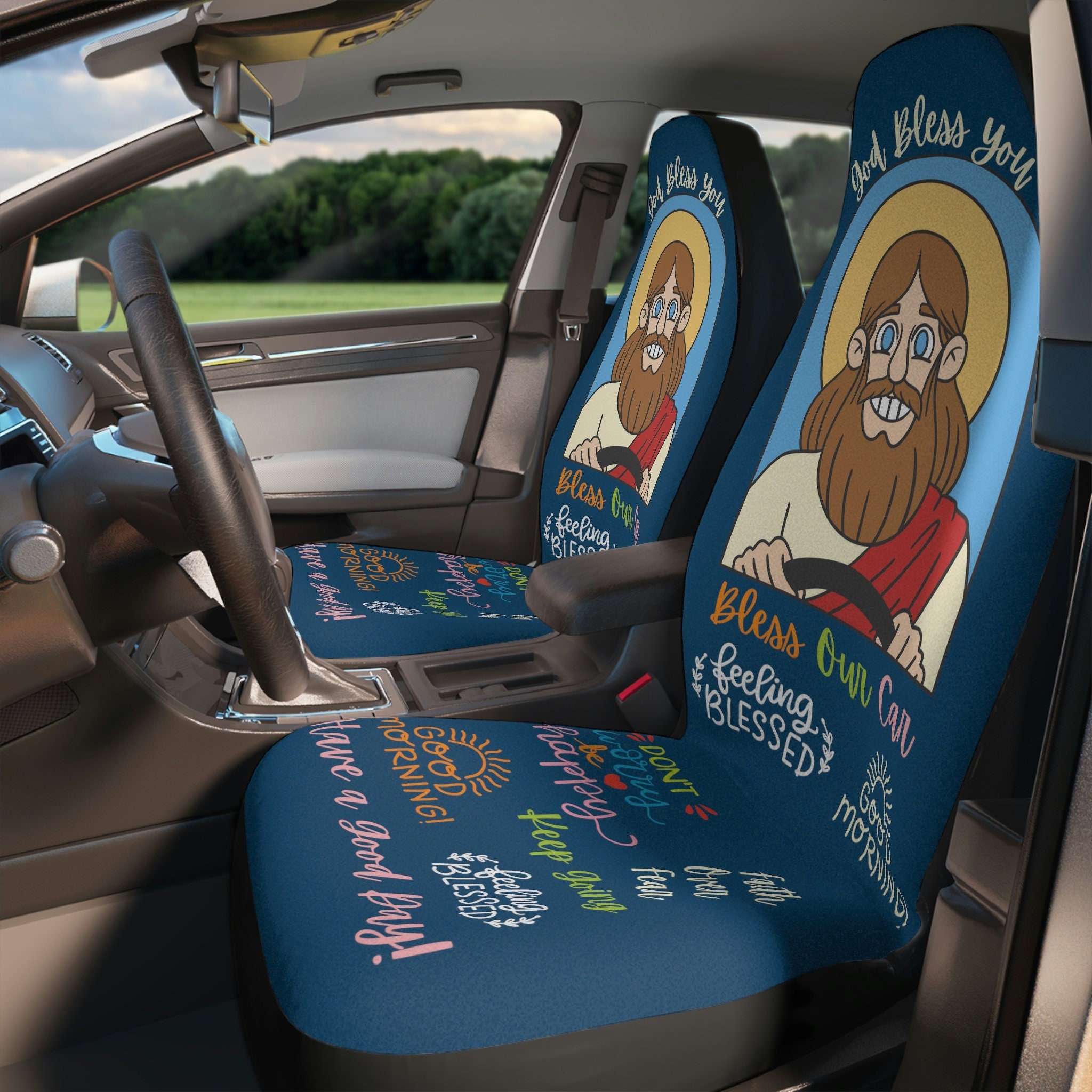 Jesus Car Seat Covers Set 2 Pc, Car Accessories Seat Cover – Love Mine Gifts